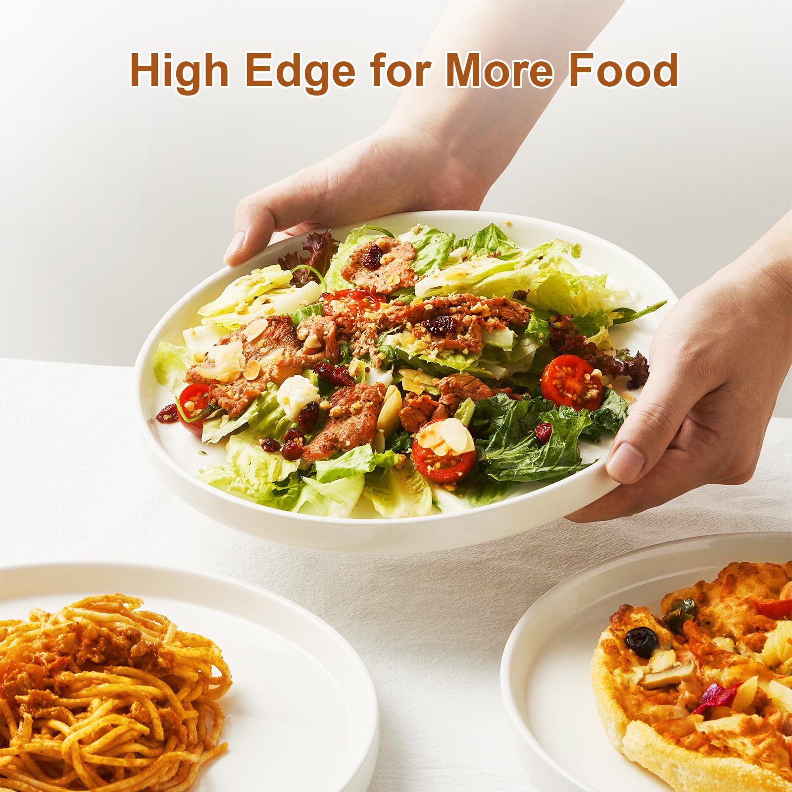 Jassceram 10.5 Inch Dinner Plates, Ceramic Flat Plates for Dining and Kitchen, High Edge Modern Plates - Microwave, Oven and Dishwasher Safe, Scratch