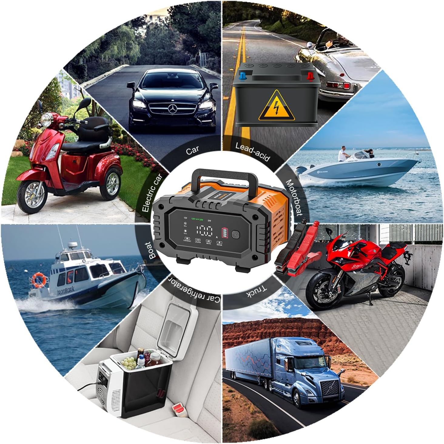 Battery Charger 10A, NEXPEAK 12V 24V LiFePO4 Car Battery Chargers, Automatic Maintainer with Temperature Compensation for Car Motorcycle Truck, AGM, Gel, Wet, SLA