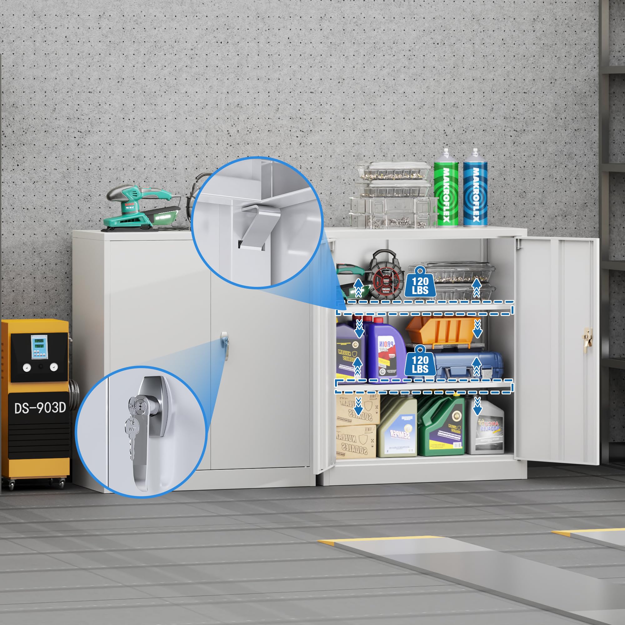 Metal Storage Cabinet with 2 Door and 3 Adjustable Shelves,140X80x40CM Steel Cabinet for Warehouse,Garage,Home,Office,Easy Assemble Required(Black/White)