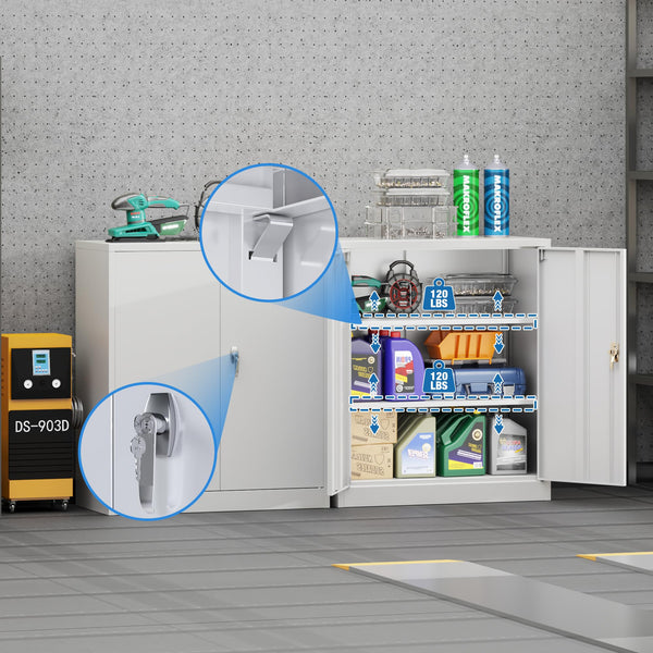 Metal Storage Cabinet with 2 Door and 3 Adjustable Shelves,140X80x40CM Steel Cabinet for Warehouse,Garage,Home,Office,Easy Assemble Required(Black/White)