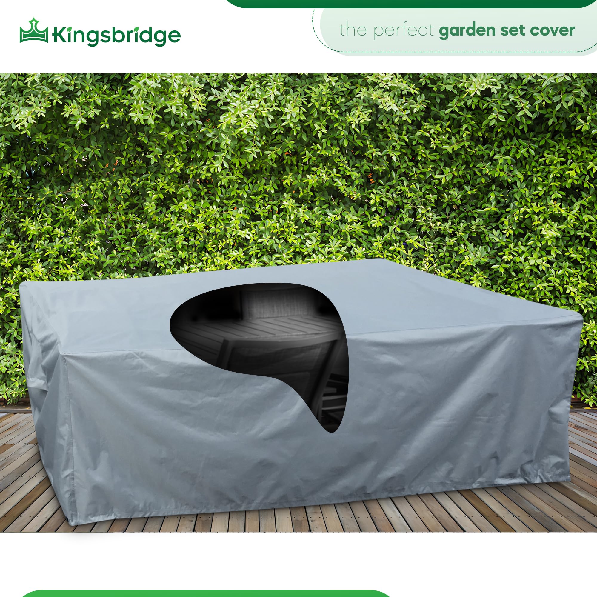 Kingsbridge Rectangular Garden Furniture Table Cover 600D Heavy Duty Fabric, Double Stitching, Waterproof, Anti UV, Breathable, Rip Proof, Grey