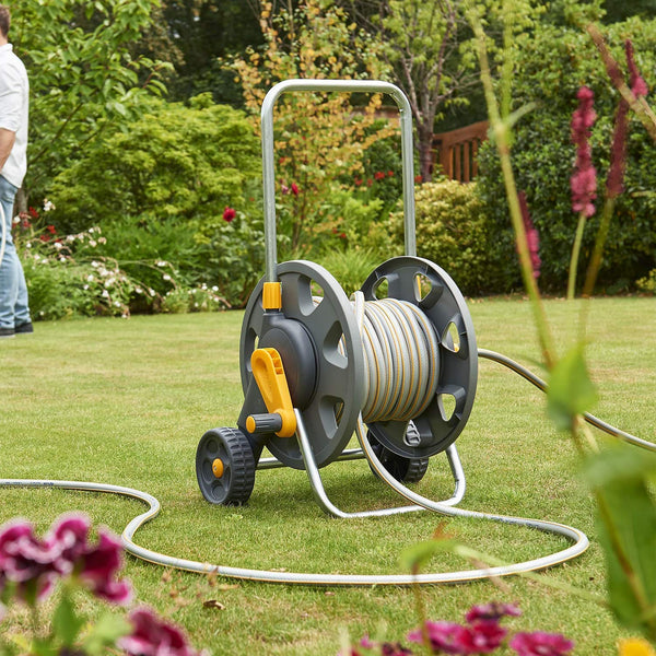 HOZELOCK - Cart Reel 20m : 1-piece Rewind Handle, Sturdy Frame for General Use, Supplied Assembled with 20m Hose, 1 Nozzle and Fittings [2432R0000]