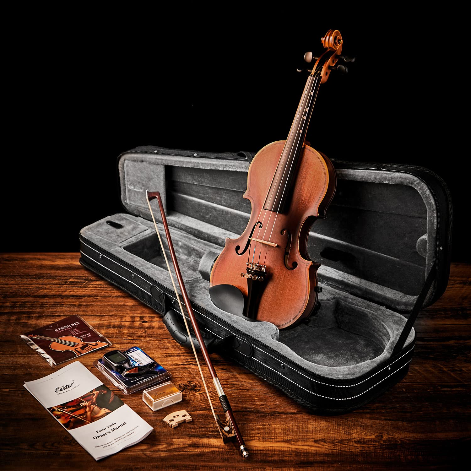 Eastar 3/4 Violin Set Fiddle for Beginners with Hard Case, Rosin, Shoulder Rest, Bow, and Extra Strings (Imprinted Finger Guide on Fingerboard)， EVA-3