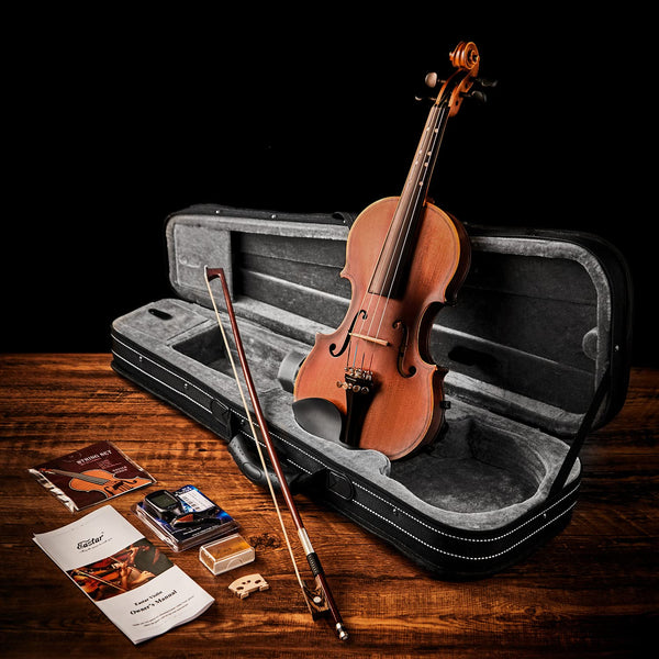 Eastar 3/4 Violin Set Fiddle for Beginners with Hard Case, Rosin, Shoulder Rest, Bow, and Extra Strings (Imprinted Finger Guide on Fingerboard)， EVA-3