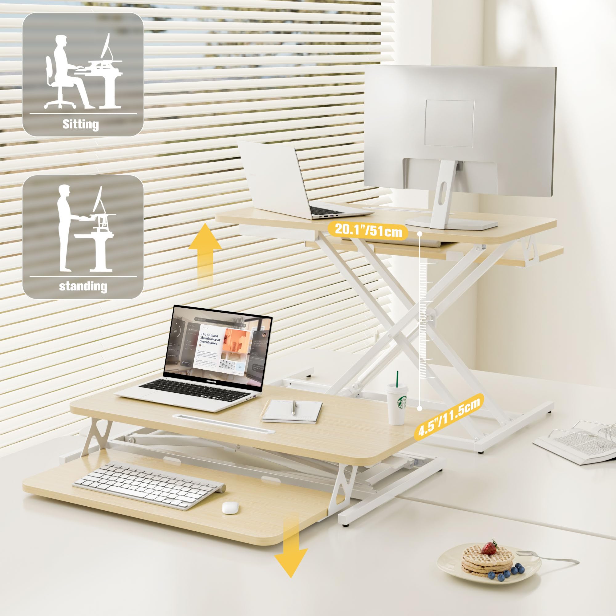 ERGOMAKER Height Adjustable Standing Desk Converter - 101cm (40 Inch) Wide Platform Tabletop Workstation - Quick Sit to Stand Desk Riser for Dual Monitors White