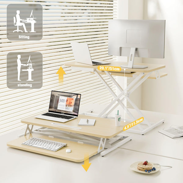 ERGOMAKER Height Adjustable Standing Desk Converter - 101cm (40 Inch) Wide Platform Tabletop Workstation - Quick Sit to Stand Desk Riser for Dual Monitors White