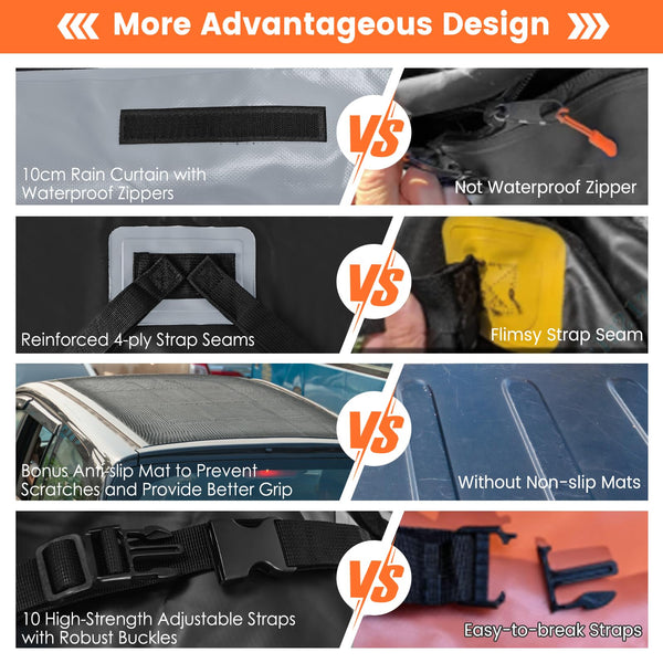 COSTWAY 15/21 Cubic Feet Car Roof Bag, 100% Waterproof Roofing Cargo Carrier with Anti-Slip Mat, Combination Lock & Straps, Rooftop Luggage Storage Box (Black, 21 Cubic Ft/600L)