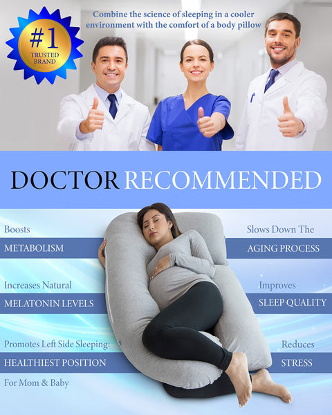 PharMeDoc Pregnancy Pillow - U-Shape Full Body Pillow and Maternity Support with Detachable Extension - Support for Back, Hips, Legs, Belly for