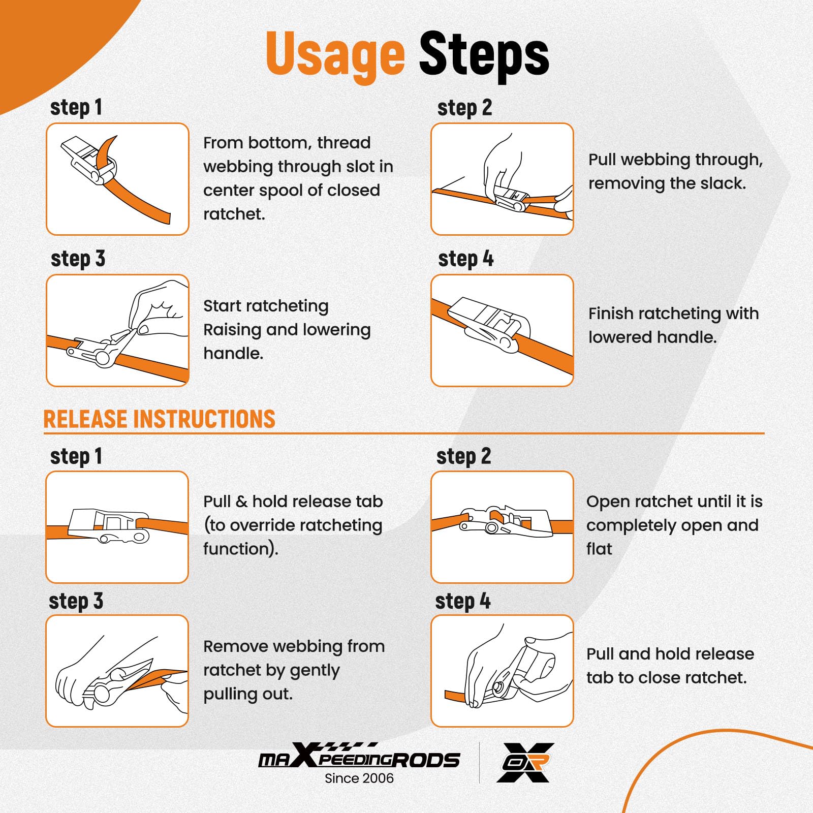 maXpeedingrods 4x 997kg Tie Down Straps 15ft (4.5m), Ratchet Straps 2200lb, Lashing Straps 25mm, Straps with safety clip S-hooks, motorcycle tie down straps, EN 12195-2 - Blue