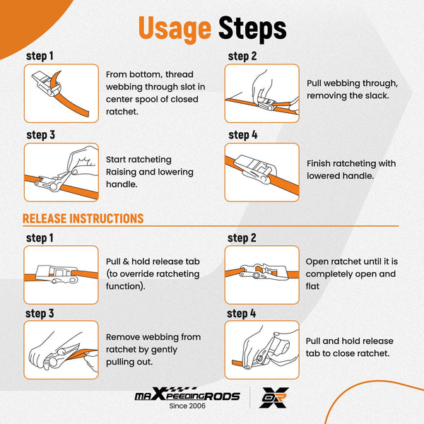 maXpeedingrods 4x 997kg Tie Down Straps 15ft (4.5m), Ratchet Straps 2200lb, Lashing Straps 25mm, Straps with safety clip S-hooks, motorcycle tie down straps, EN 12195-2 - Blue