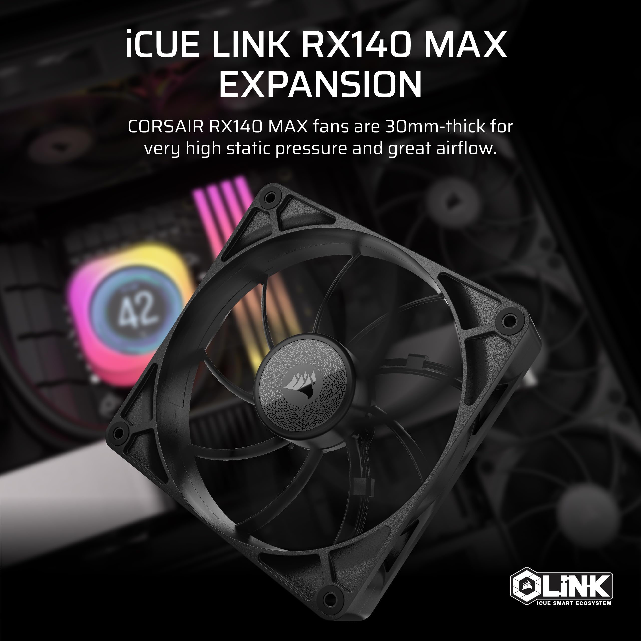 CORSAIR iCUE LINK RX120 MAX RGB 120mm PWM Thick Fans with iCUE LINK System Hub – High-Static Pressure – Magnetic Dome Bearing – Triple Pack – White