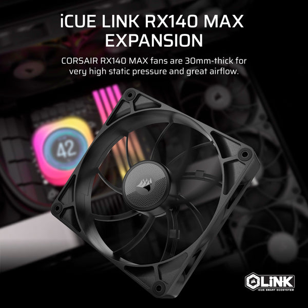 CORSAIR iCUE LINK RX120 MAX RGB 120mm PWM Thick Fans with iCUE LINK System Hub – High-Static Pressure – Magnetic Dome Bearing – Triple Pack – White