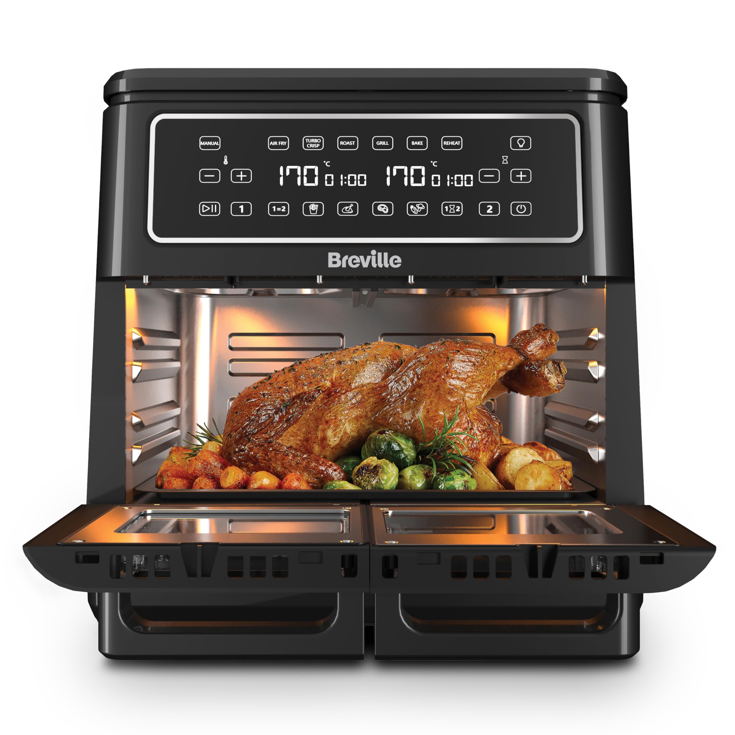 Breville Halo Flexi Air Fryer & Large Mesh Tray | Digital Dual Air Fryer Oven | 11L: Serves 10+ | Fry, Bake, Grill, Roast & Reheat | 2400 W | Save £65 a Year on Energy Bills* | Black [VDF138]