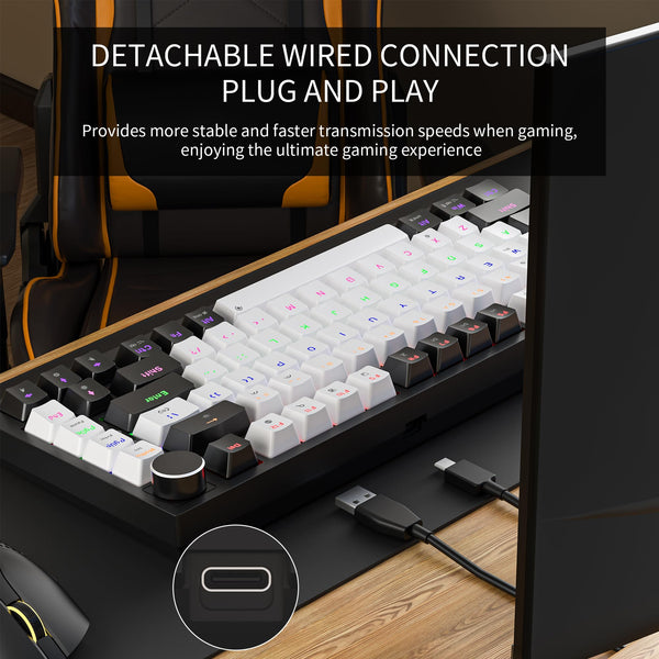 Newmen GM326 Mechanical Keyboard,Wired Gaming Keyboard,75% Percent TKL Hot Swappable Compact LED Backlit USB C Mechanical Gaming Keyboards with Knob for PC Windows Mac,QWERTY Layout,Black,Red Switches