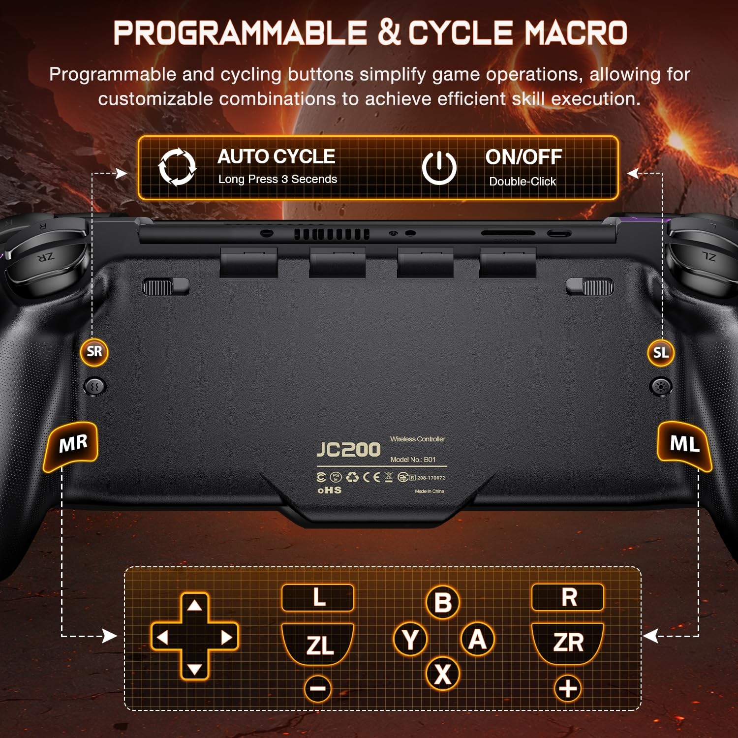 HASACOOL Switch Controller for Nintendo Switch/OLED, Handheld One-Piece Joycon Controllers with RGB Lights, TURBO, Vibration, Back Button