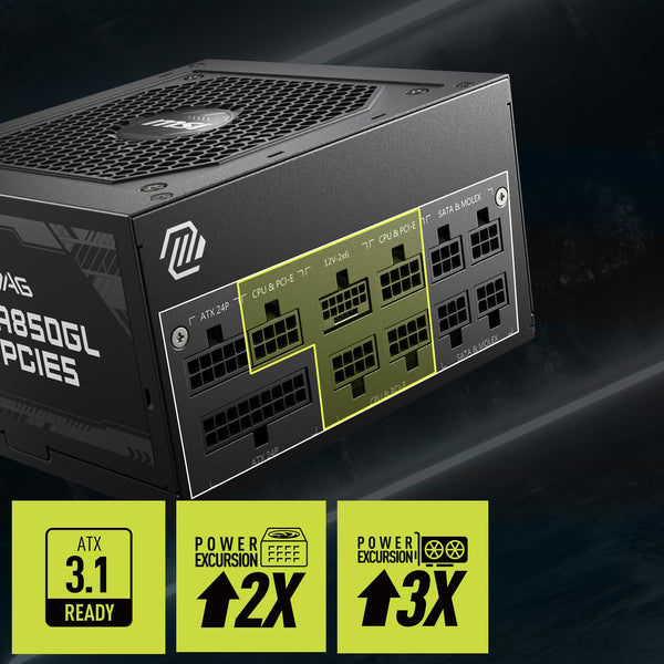 MSI MPG A1000G PCIE5 Power Supply Unit, UK Plug - 1000W, 80 Plus Gold Certified, Fully Modular ATX 3.0, PCIe 5.0 GPU Support, Japanese 105°C Capacitors, 0% RPM Mode, Flat Cables - 10 Year Warranty