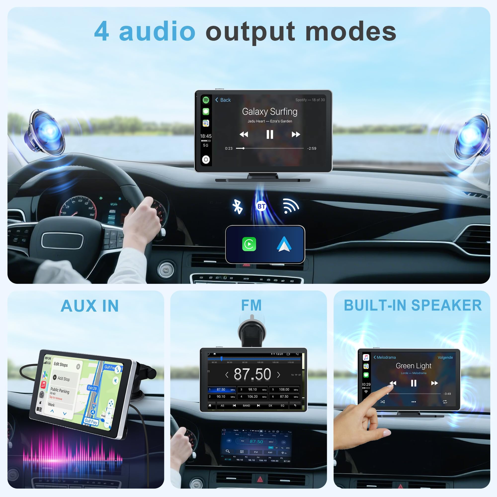 Car Stereo,9 Inch CarPlay Screen for Apple Car play & Android Auto,Portable Car Player Wireless Car Play Screen with Voice Control, Suitable for Most Vehicles (9 Inch +Camera)