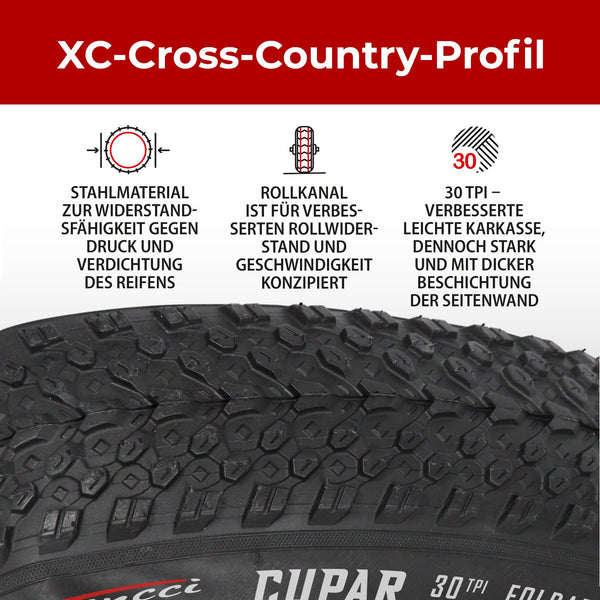 Fincci Pair 26 Inch Bike Tyres - Set Foldable Mountain Tyres 26 x 2.125 with 26 inch Inner Tube Schrader Bicycle Valve for MTB/Cross Country, Road