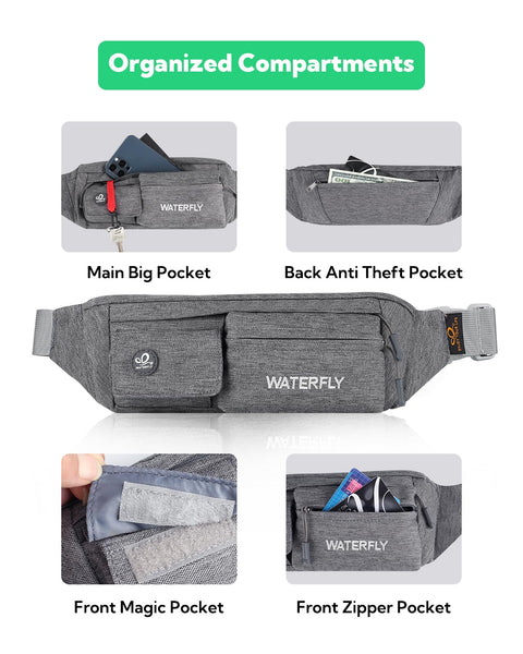 Waterfly Waist Bag Pack Slim Water Resistant Fanny Pack Travel Bum Bag Running Belt for Traveling Cycling Hiking Camping