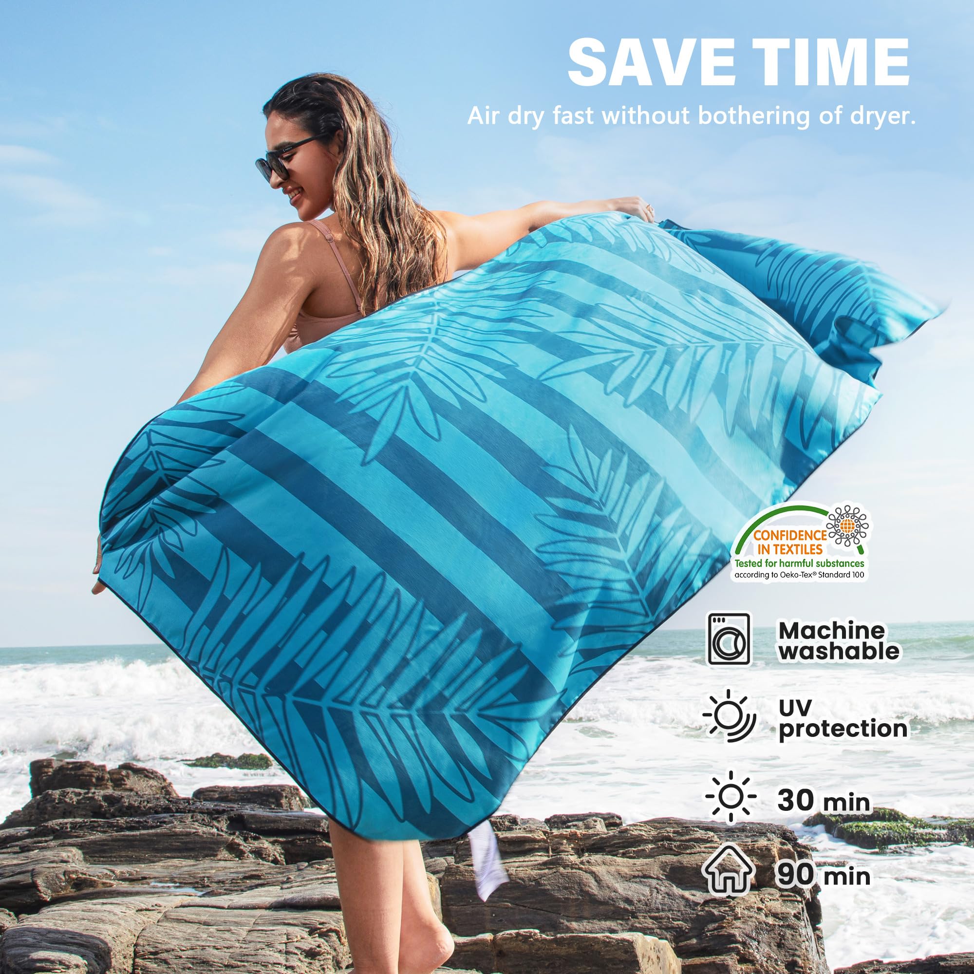 Winthome Beach Towel, Extra Large Microfibre Beach Towel for Adult, Double Sides Sand Free Quick Dry lightweight Travel Swimming Towel(Pink + Green, 90×180cm - 2 pack)