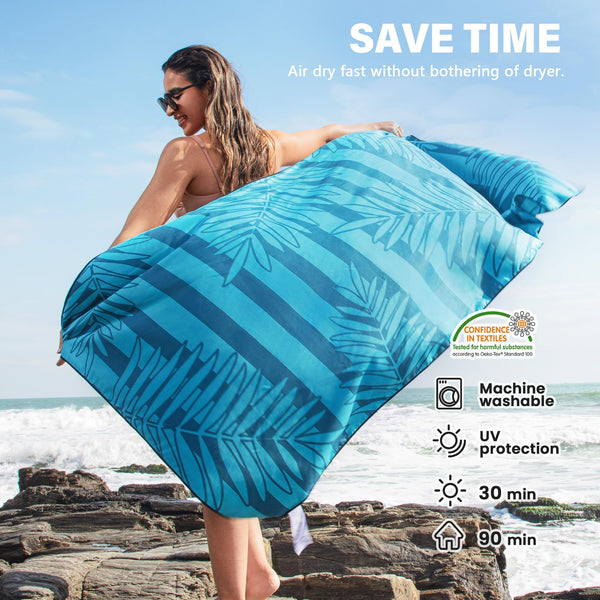 Winthome Beach Towel, Extra Large Microfibre Beach Towel for Adult, Double Sides Sand Free Quick Dry lightweight Travel Swimming Towel(Pink + Green, 90×180cm - 2 pack)