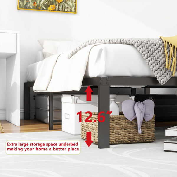 4ft6 Double Bed Frames, 36cm High Metal Platform Bed Frames Double with Storage Under Bed/Steel Slats Mattress Base, No Box Spring Needed, Enhanced