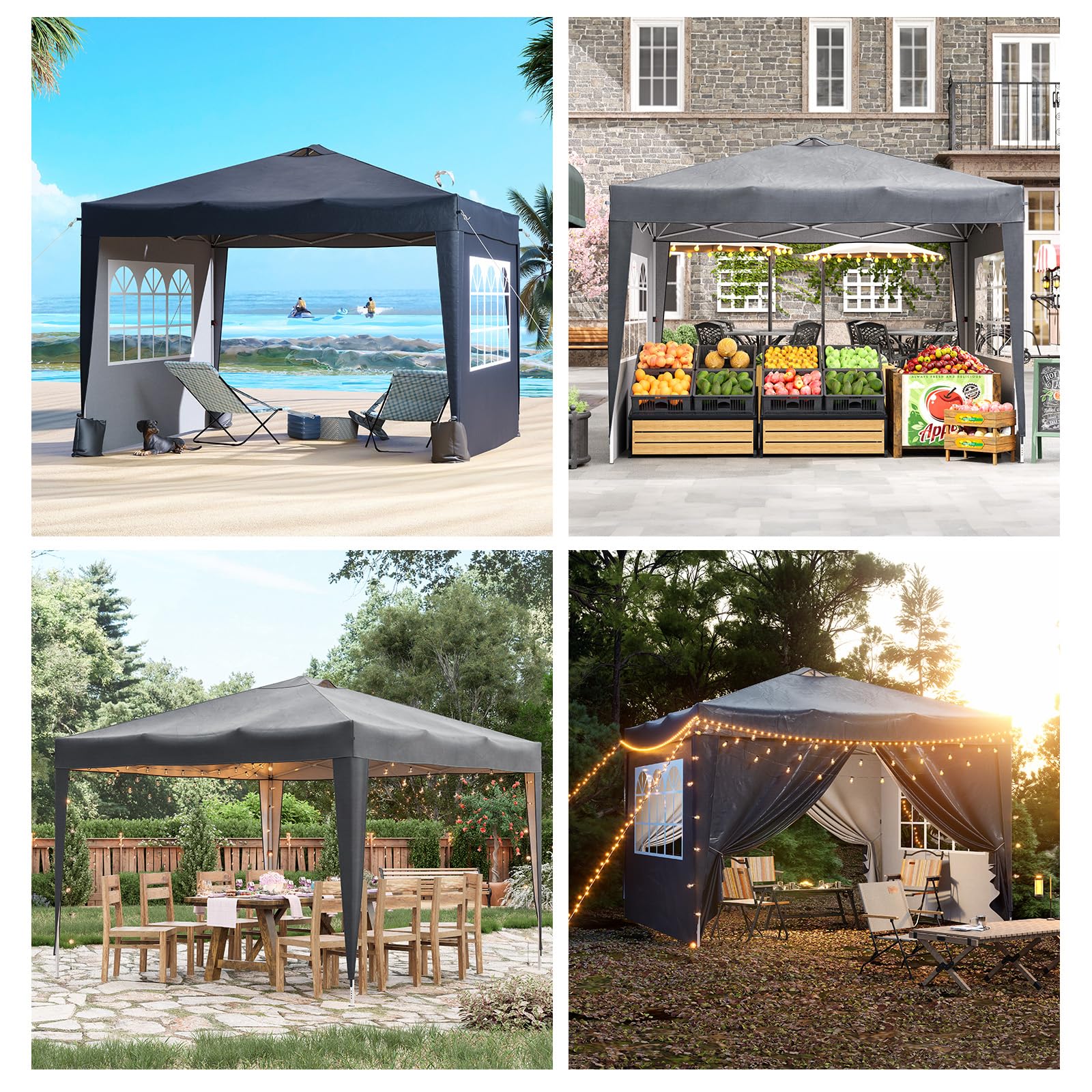 Aoxun 3m x 3m Pop Up Gazebo, Metal Frame Shelter Tent for Outdoor Garden Party, with 4 Sandbags & Carry Bag, Adjustable Height, Grey