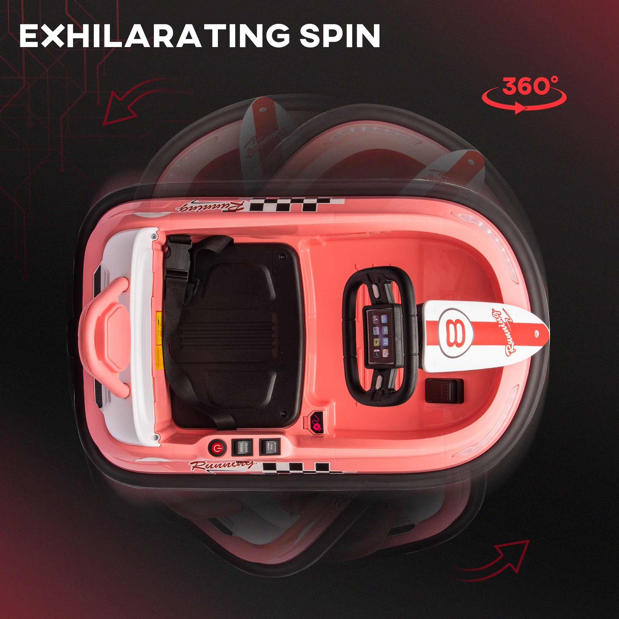 HOMCOM Kids Bumper Car 360° Rotation Spin Waltzer Car 6V Electric Ride On Car with 2 Speeds, Music, Lights for 18-48 Months - White