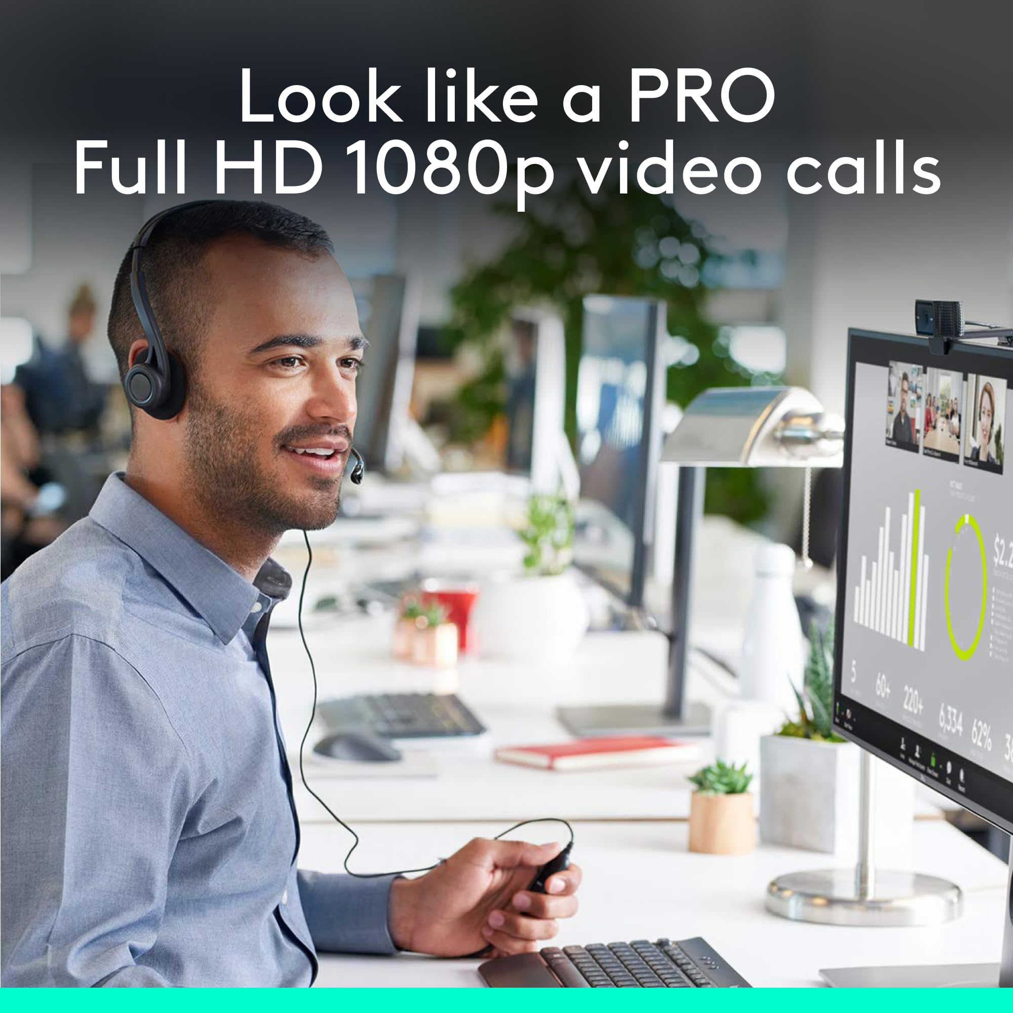 Logitech C920 HD Pro Webcam, Streaming, Full HD 1080p/30fps Video Calling, Clear Stereo Audio, HD Light Correction, Works with Skype, Zoom, FaceTime, Hangouts, PC/Mac/Laptop/Macbook/Tablet - Black