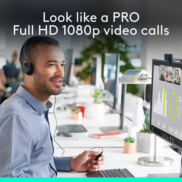 Logitech C920 HD Pro Webcam, Streaming, Full HD 1080p/30fps Video Calling, Clear Stereo Audio, HD Light Correction, Works with Skype, Zoom, FaceTime, Hangouts, PC/Mac/Laptop/Macbook/Tablet - Black
