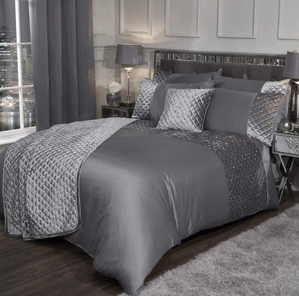 Emma Barclay Glamour - Quilted Sequin Velvet Duvet Set in Silver - King Bed