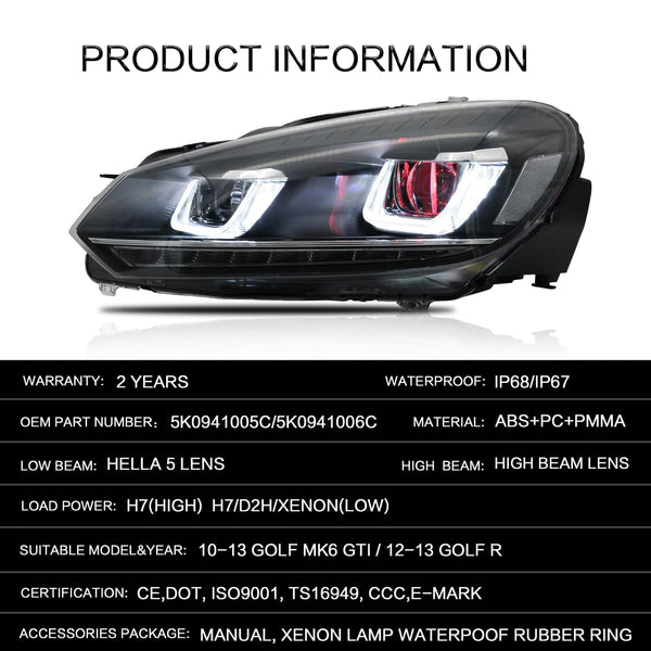 VLAND LED Tail Lights Fit for 2008-2013 Volkswagen Golf 6 MK6 TSI TDI GTD R(not for GTI/Variant/Cabriolet), Rear Lights with Sequential Turn Signal Indicators, E-mark, Red Smoked