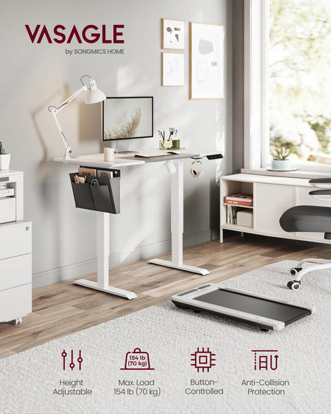 VASAGLE Electric Standing Desk, Height Adjustable Desk, 60 x 140 x (72-120) cm, 4 Memory Heights, Storage Pocket, for Home Office, Study, Rustic Brown and Ink Black LSD134K02