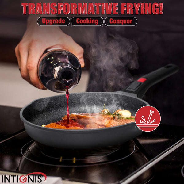 INTIGNIS Frying Pan Non Stick with Removable Handle | Scratch Resistant & Durable | Induction Ready with Stainless Steel Base | Chemical Free Ceramic