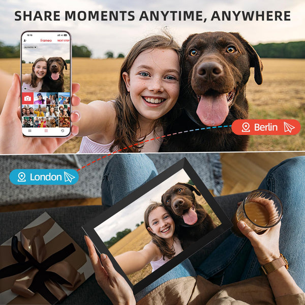 10.1 Inch WiFi Digital Photo Frame Built in 32GB Memory, 1280x800 IPS LCD Touchscreen, Auto-Rotate and Audio, Quick and Easy Share Photos or Videos via the Frameo App, the Best Choice for Gifting