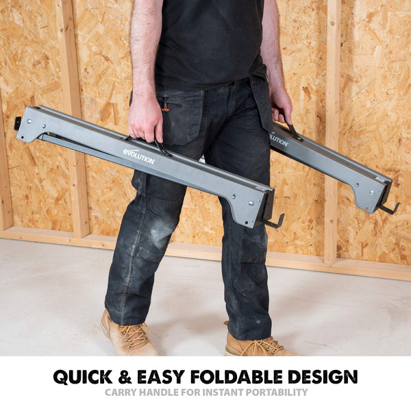 Evolution Power Tools EVOMS1 Mitre Saw Stand, Universal Compact Folding with Extending Support Arms, Fits Evolution, Makita, DeWalt, Bosch, Ryobi, Einhell and Metabo, Supports 150kg Weight & 3m Length