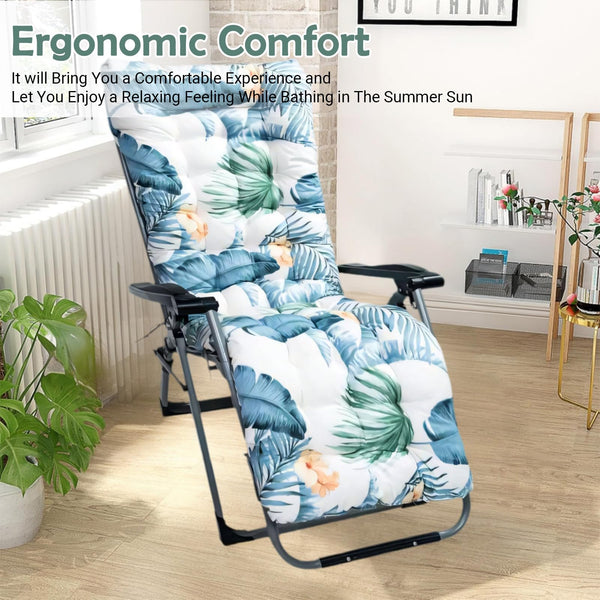 High Back Sun Lounger Replacement Cushion: 170x53 cm Padded Soft Non Slip Ties Outdoor Indoor Use for Reclining Garden Chair Patio Beach Porch Furniture