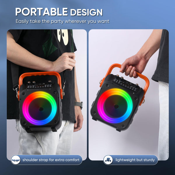 Karaoke Machine with Two Wireless Microphones, Portable Karaoke Machine for Adults & Kids, Portable Bluetooth Speaker with PA System, LED Lights, Supports TF Card/USB, AUX in, FM, USB,TWS (Black)