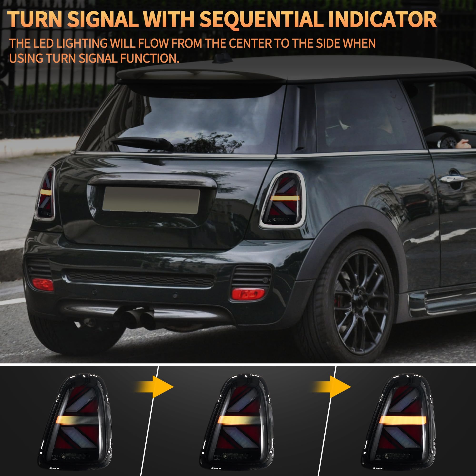 VLAND LED Rear Lights Compatible with Mini Cooper R56 R57 R58 R59 2007-2013, w/Startup Dynamic Display & Sequential Turn Indicator, 1 Set (Red)