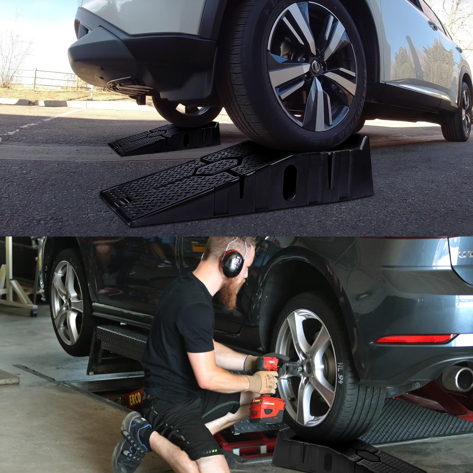 DKIEI Car Ramps, 5 Tons Heavy Duty Kerb Ramps, 2 Pieces of Portable Curb Ramp for Car, Motorhome, Automotive Lifting, 90x30x23cm, Black