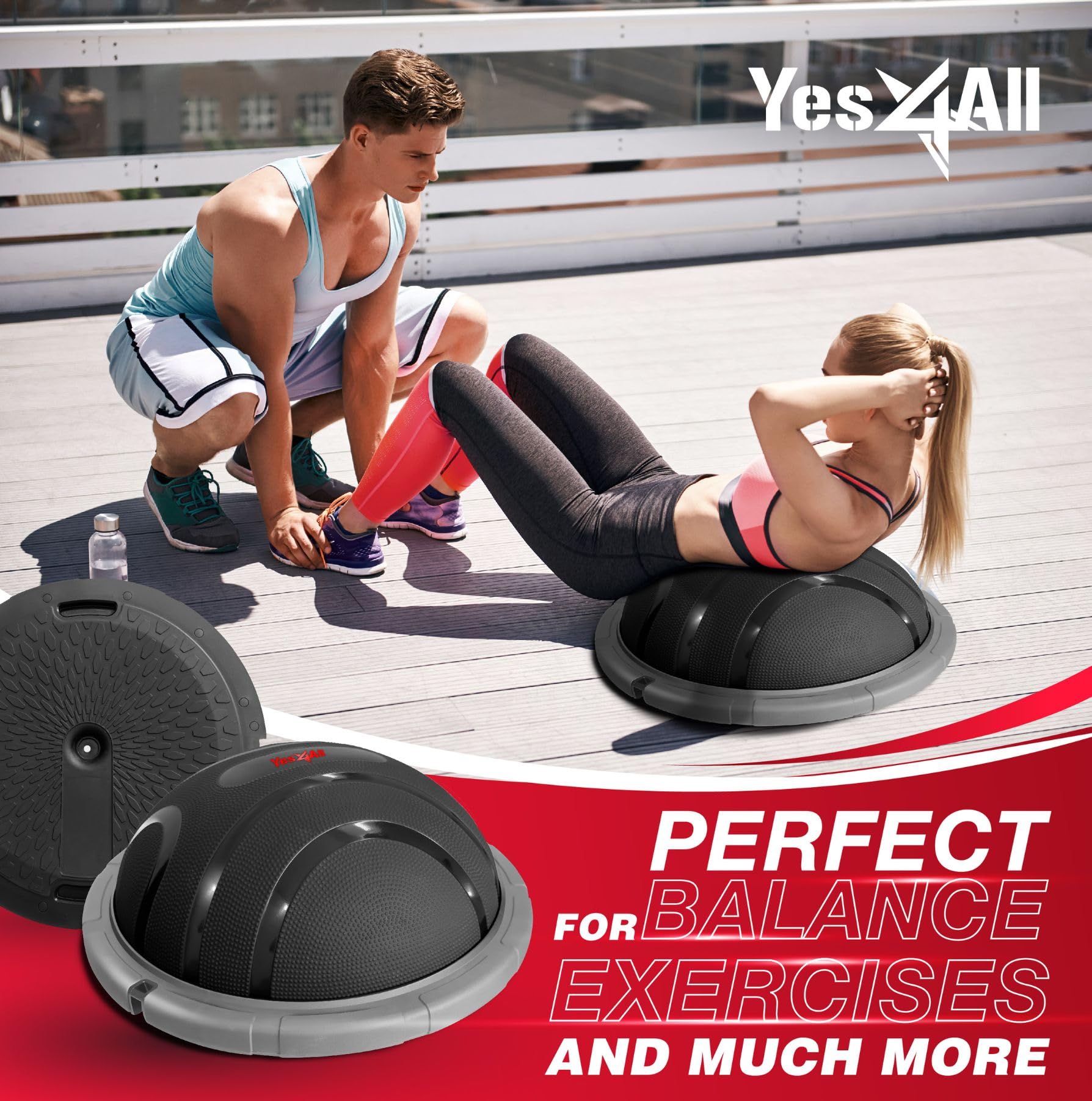Yes4All SJ31 Inflatable Stability Half Exerise Ball, Premium Balance Trainer Ball with 60cm Non-Slip Surface Ball; Half Yoga Ball and Wobble Balance