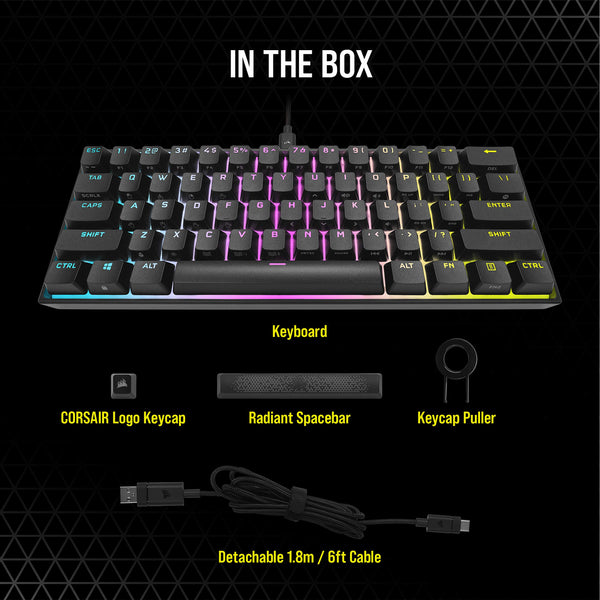 CORSAIR K70 PRO MINI WIRELESS RGB 60% Mechanical Gaming Keyboard – Swappable CHERRY MX RED Switches – PBT Double-Shot Keycaps – iCUE Compatible – PC, Mac, PS5, PS4, Xbox – QWERTY UK – Black