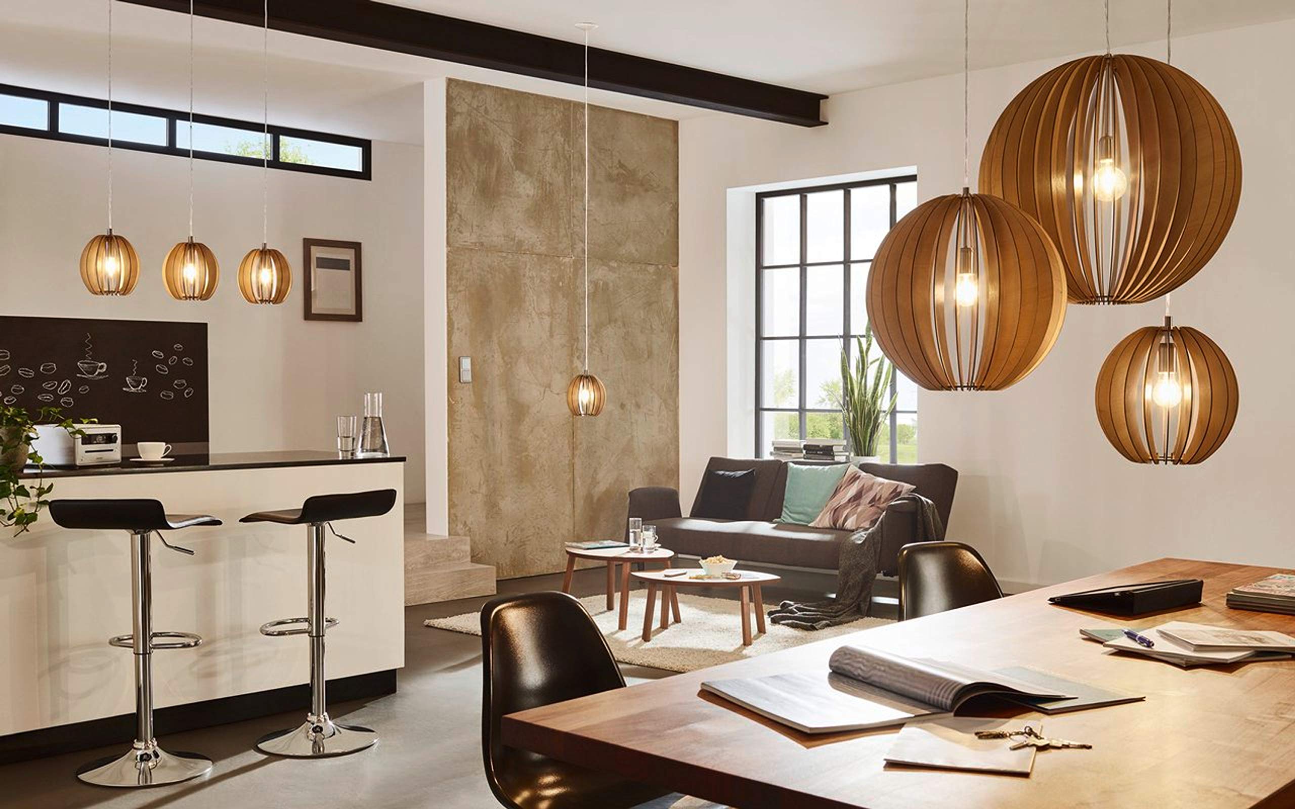 EGLO Cossano Pendant Light, 1-Bulb Vintage Pendant Light Made of Steel and Wood in Nickel Matt, Maple, Dining Table Lamp, Living Room Lamp Hanging