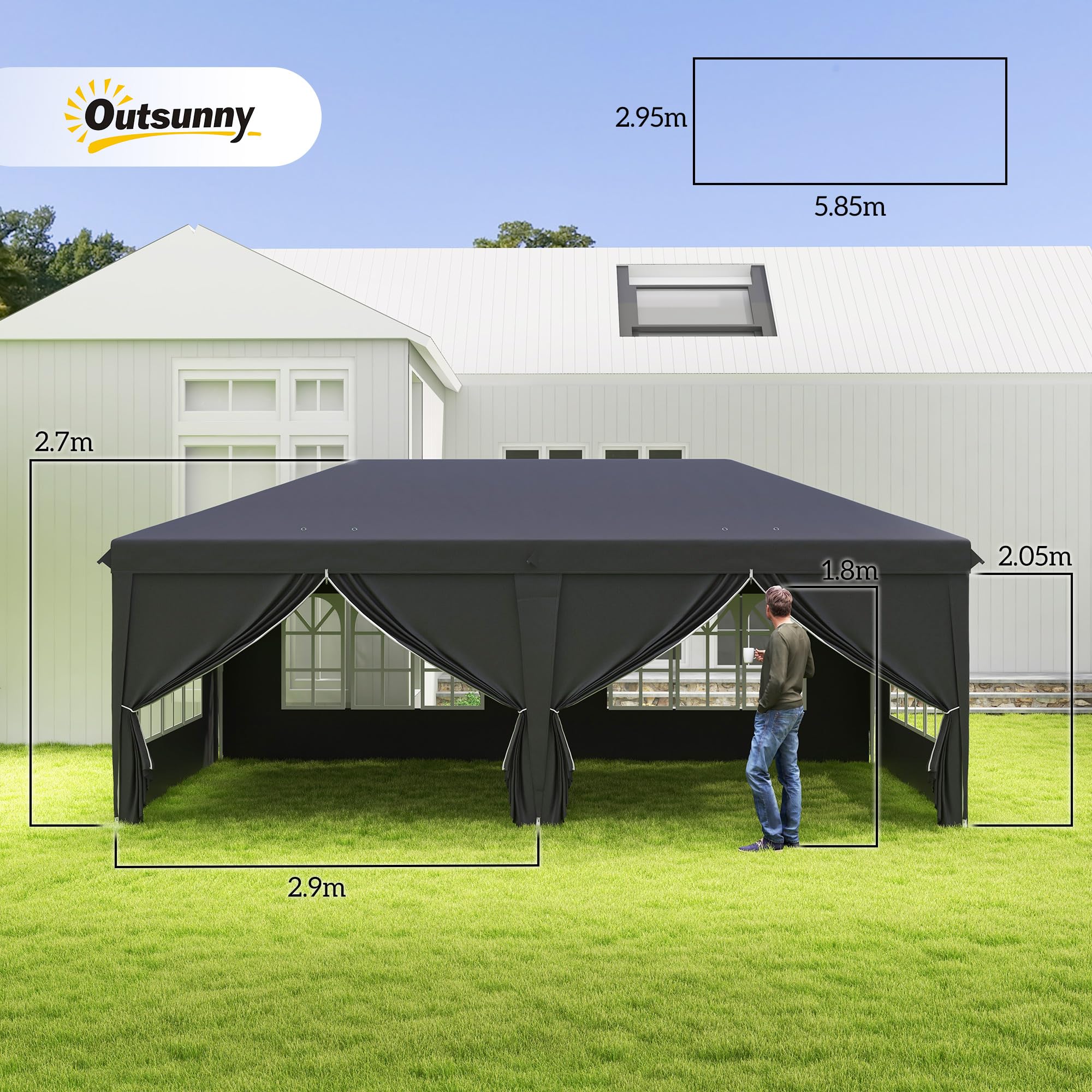 Outsunny 3 x 3(m) Pop Up Gazebo, Water and UV Resistant Party Tent Camping Canopy Marquee with Carry Bag, Blue
