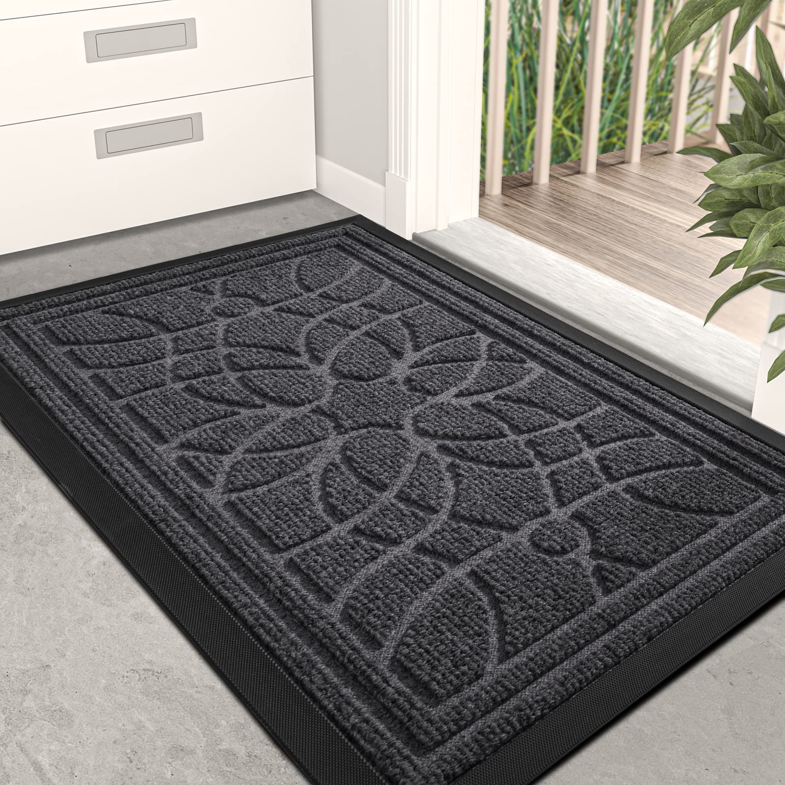 DEXI Door Mat 60 x 90 cm, Rubber Backing Dirt Trapper, Heavy Duty Non-Slip Entrance Rug, Easy Clean Shoes Scraper Doormat for Outdoor and Indoor, Grey