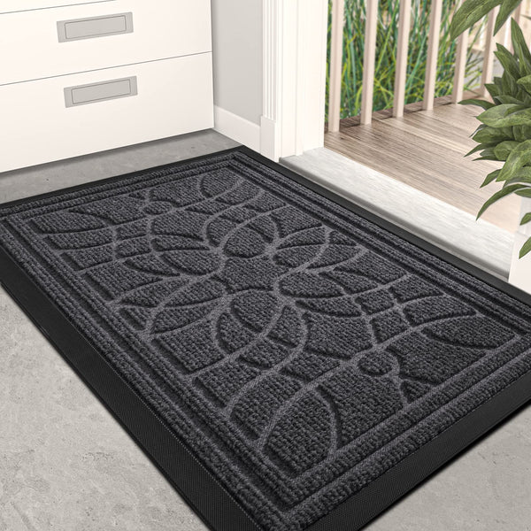 DEXI Door Mat 60 x 90 cm, Rubber Backing Dirt Trapper, Heavy Duty Non-Slip Entrance Rug, Easy Clean Shoes Scraper Doormat for Outdoor and Indoor, Grey