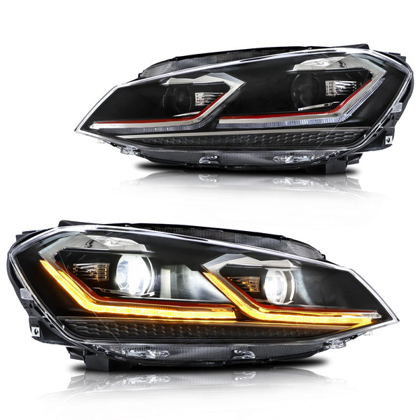 VLAND Headlights for GOLF 7 VII MK7 2012-2017 Front Lamps,with Sequential Indicator,Only Fit for Halogen Version (Sliver Stripe)
