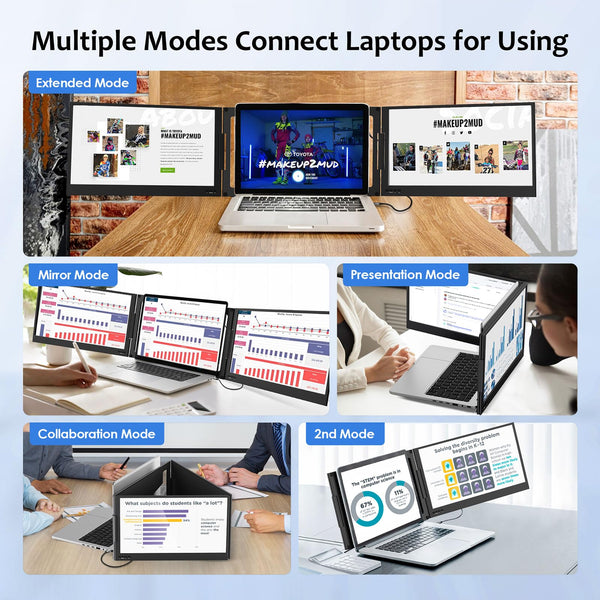 KPKUE 15.6" Laptop Screen Extender, FHD One Cable Monitor Extender, Dual Screen IPS Triple Screen Monitor Fits with 12''-16'' Laptop Compatible Mac Windows Chrome