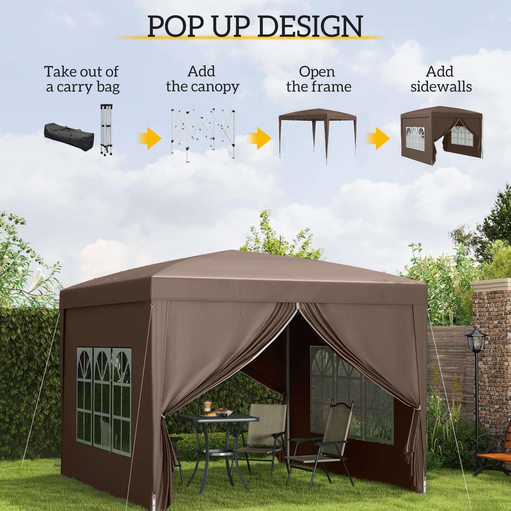 Outsunny 3 x 3(m) Pop Up Gazebo, Water and UV Resistant Party Tent Camping Canopy Marquee with Carry Bag, Blue