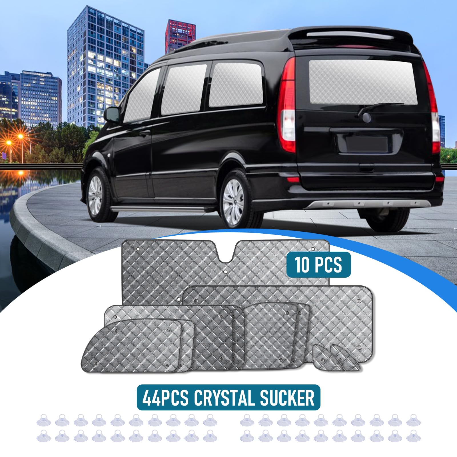 MaxAwe 8Pcs Internal Thermal Blind Set Fits for VW T5/T6 LWB, Luxury Sunshade Wrap Cover Kit, Window Front Screen Cover, Summer Uv Sun Blind & Winter Insulation Cover for VW Campervans & Motorhome